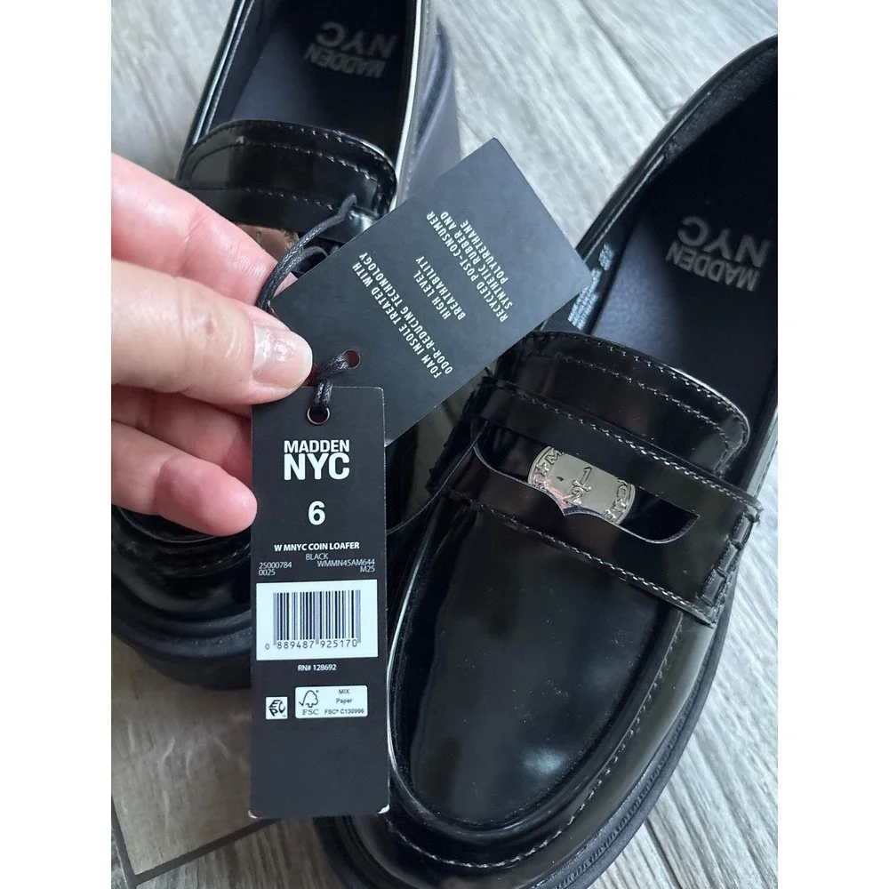 Madden NYC Coin Loafer Womens 6‎ Black New Chunky Lug Platform Penny Shoe